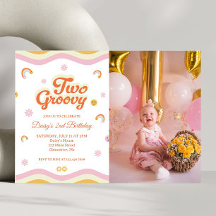 Invitación Retro sonríe Dos Groovy Foto de cumpleaños