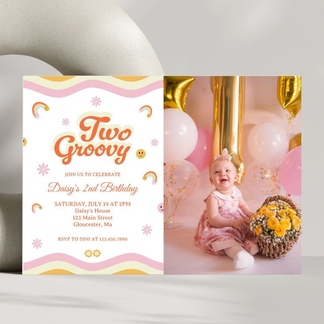 Invitación Retro sonríe Dos Groovy Foto de cumpleaños (Subido por el creador)