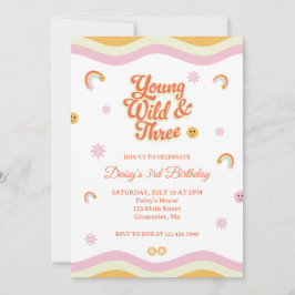 Invitación Retro sonríe joven salvaje y tres cumpleaños