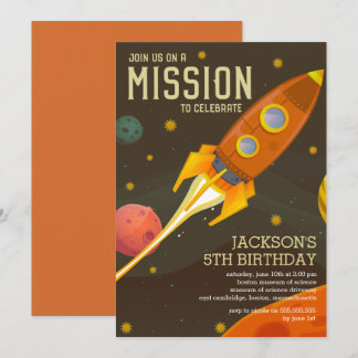Invitación Retro Space Mission Kids Fiesta de cumpleaños