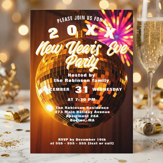 Invitación Retro Sparkly Gold Disco Ball New Year's Eve Party (Subido por el creador)