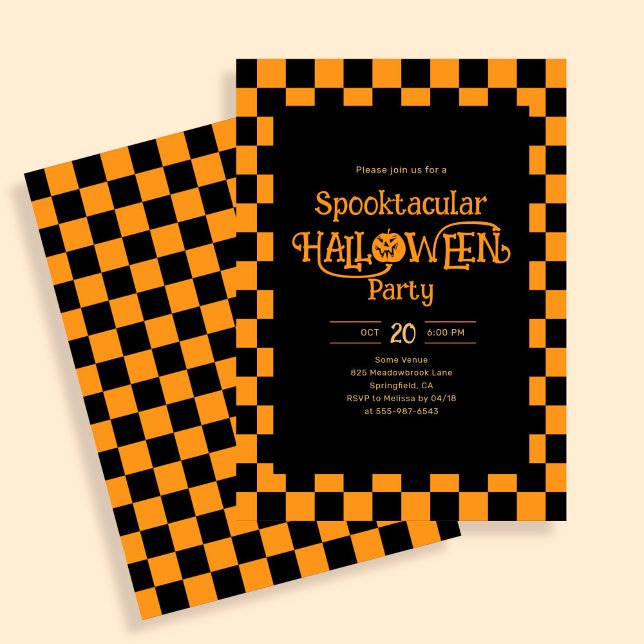 Invitación Retro Spooktacular Halloween Checkered Orange (Subido por el creador)