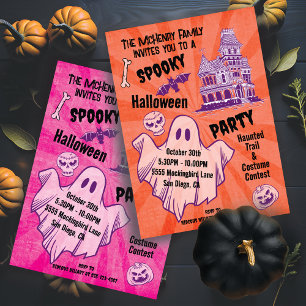 Invitación Retro Spooky Halloween Fantasma Poster estilo fies