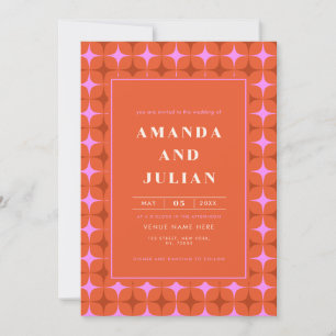 Invitación Retro Square Mid Century Moderno todo en un Boda