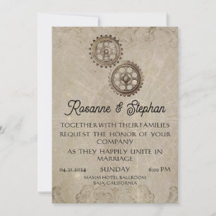 Invitación Retro Steampunk Gear for Love Boda