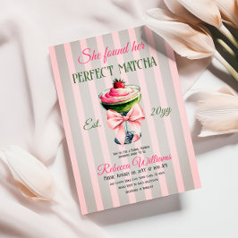 Invitación Retro Strawb Perfect Matcha Pink Bow Bridal Shower