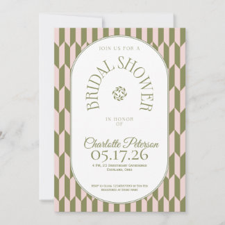 Invitación Retro stripe olive pink typography Bridal Shower
