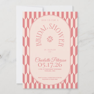 Invitación Retro stripe soft pink typography Bridal Shower