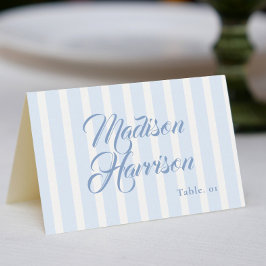 Invitación Retro Striped Blue Wedding Name Place Card DIY