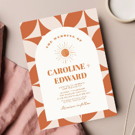 Invitación Retro Sun Colorful Wavy Boho Boda Qr Code