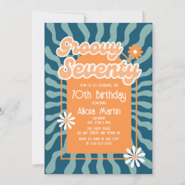 Invitación Retro Sun Wave Daisy Groovy Naranja 70 cumpleaños