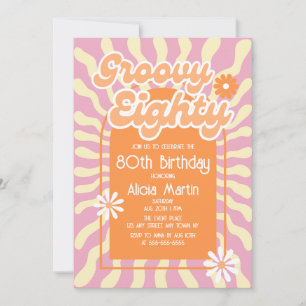 Invitación Retro Sun Wave Daisy Groovy Naranja 80º cumpleaños