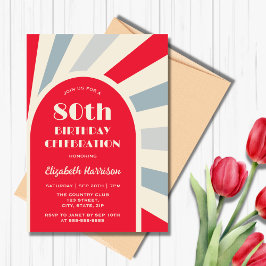 Invitación Retro Sunburst Arch Typography Birday Red