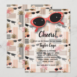 Invitación Retro Sunglasses and Palms 50th Birthday