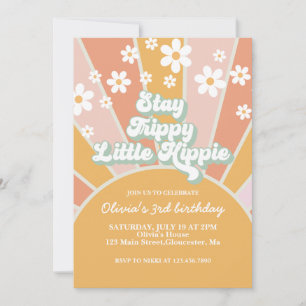 Invitación Retro Sunshine Mantén la onda Hippie floral