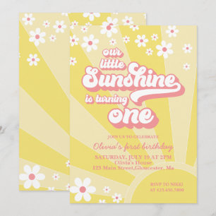 Invitación Retro Sunshine margarita boho floral primer cumple