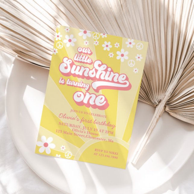 Invitación Retro Sunshine margarita boho floral primer cumple (Subido por el creador)