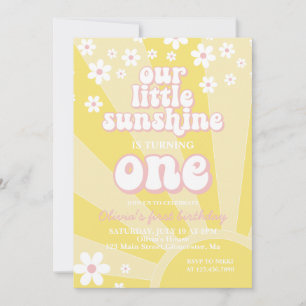 Invitación Retro Sunshine margarita boho floral primer cumple