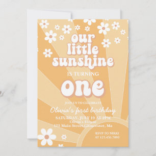 Invitación Retro Sunshine margarita boho floral primer cumple