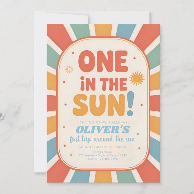Invitación Retro Sunshine Primer Cumpleaños (Anverso)