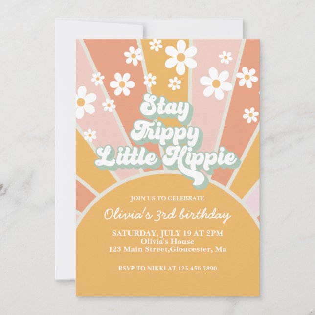 Invitación Retro Sunshine Stay Trippy Little Hippie floral (Anverso)