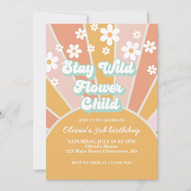 Invitación Retro Sunshine Stay Wild Flower Child Boho floral (Anverso)