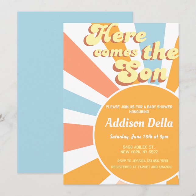 Invitación Retro Sunshine Sun ThBoy Baby Shower (Anverso / Reverso)