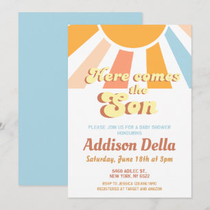 Invitación Retro Sunshine Sun ThBoy Baby Shower