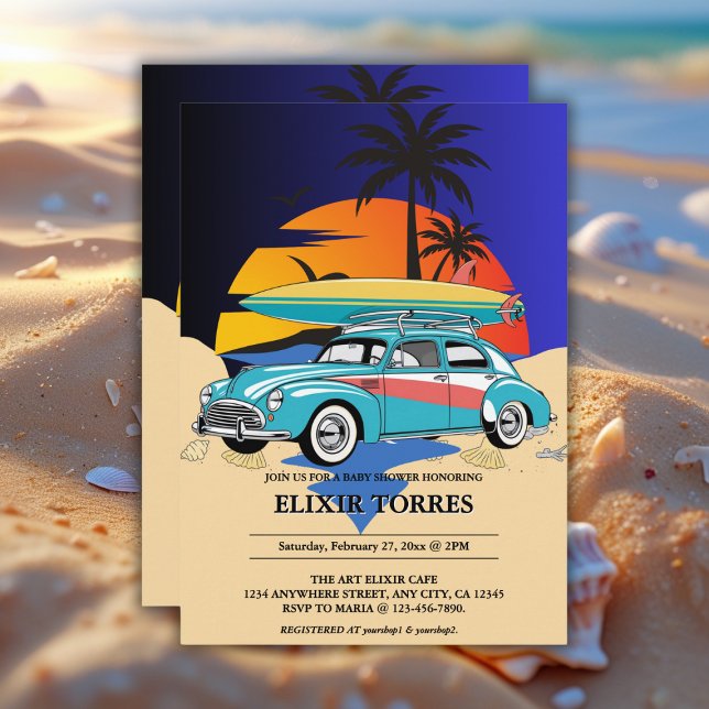 Invitación Retro Surfer Car Baby Shower (Subido por el creador)