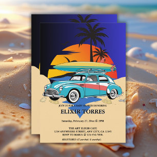 Invitación Retro Surfer Car Baby Shower