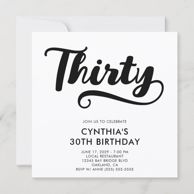 Invitación Retro Swash Bold Script Cumpleaños 30 (Anverso)