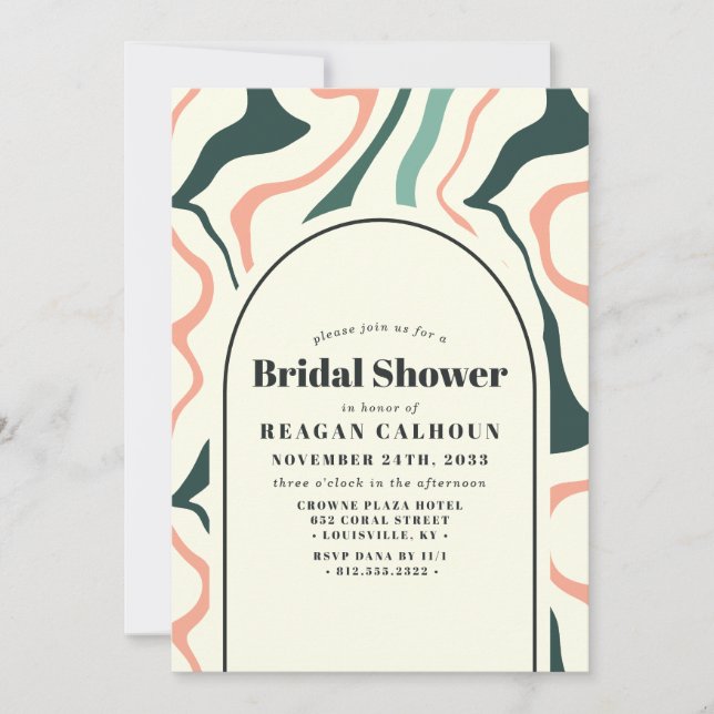 Invitación Retro Swirch Arch Mint Ducha De Novias Verde Y Ros (Anverso)