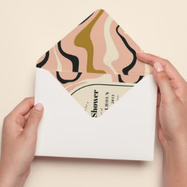 Invitación Retro Swirl Arch Pink Black Gold Bridal Shower