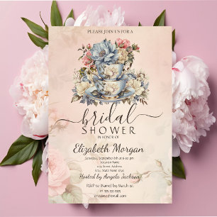 Invitación Retro Tea Set Flowers Bridal Shower