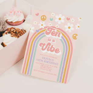Invitación Retro Ten es un Vibe cumpleaños número 10 Arcoíris