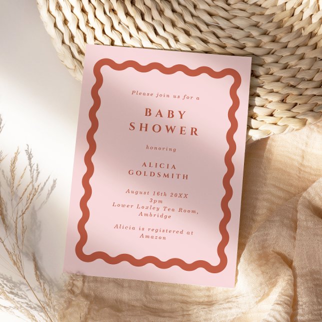 Invitación Retro Terracota y Baby Shower de marco ondulado ro (Subido por el creador)