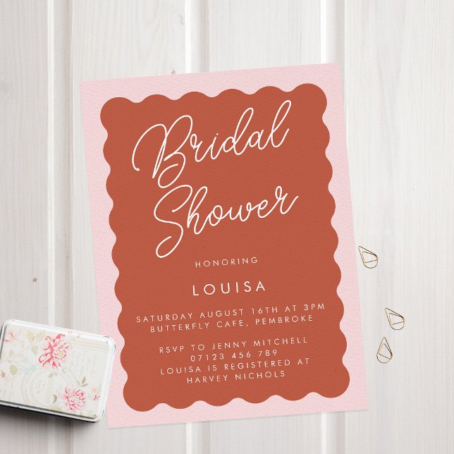Invitación Retro Terracota y Rubor Wavy Bridal Shower Invita (Subido por el creador)