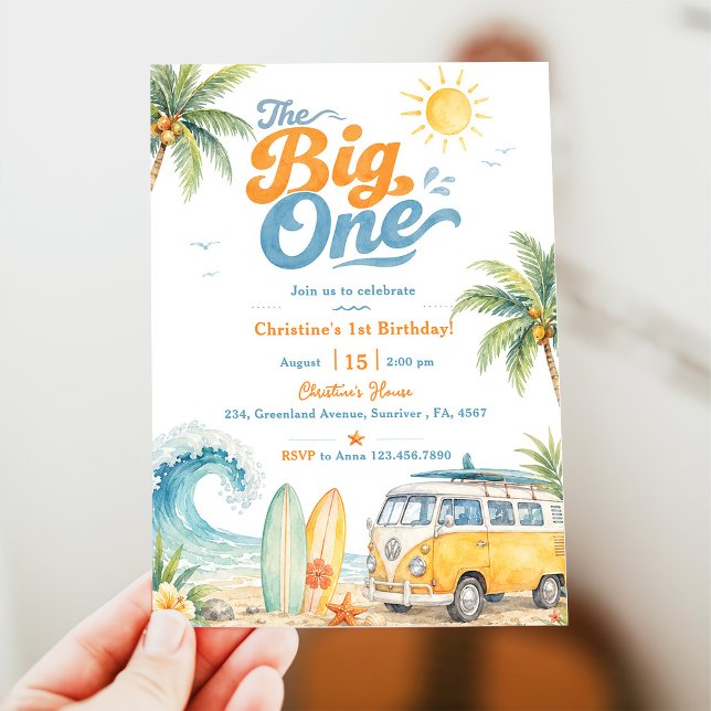 Invitación Retro The Big One Surf Beach 1er Cumpleaños (Subido por el creador)