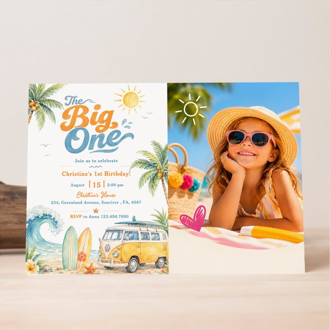 Invitación Retro The Big One Surf Beach 1er Cumpleaños (Subido por el creador)
