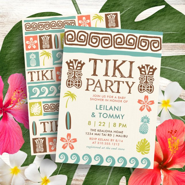 Invitación Retro Tiki Fiesta Tropical Beach Surf Baby Shower (Subido por el creador)