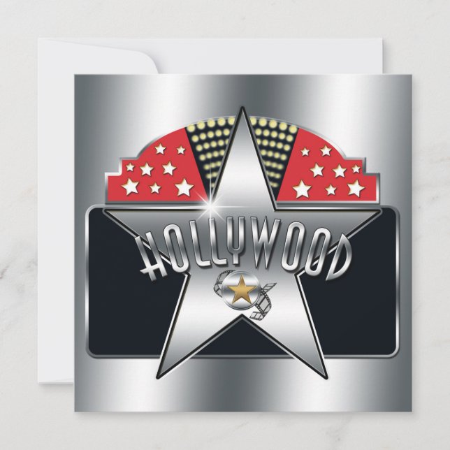Invitación Retro Tipografía Hollywood Silver Star (Anverso)