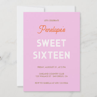 Invitación Retro tipográfico audaz Sweet dieciséis - rosa lil