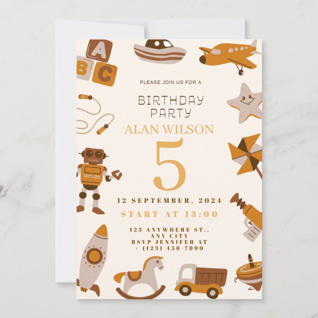 Invitación Retro Toys Boys Birthday Invitation (Anverso)