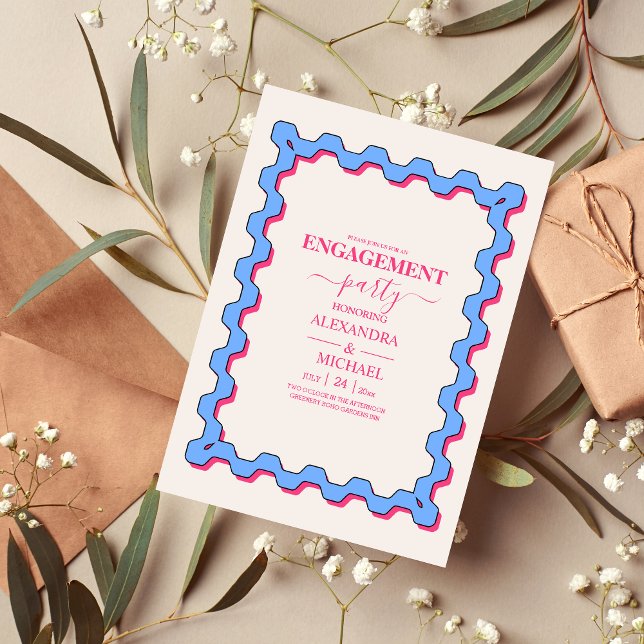 Invitación Retro Trendy Curve Squiggle Savy Engagement (Subido por el creador)