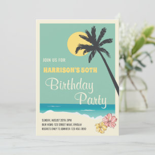 Invitación Retro Tropical Beach Fiesta de Cumpleaños para Adu