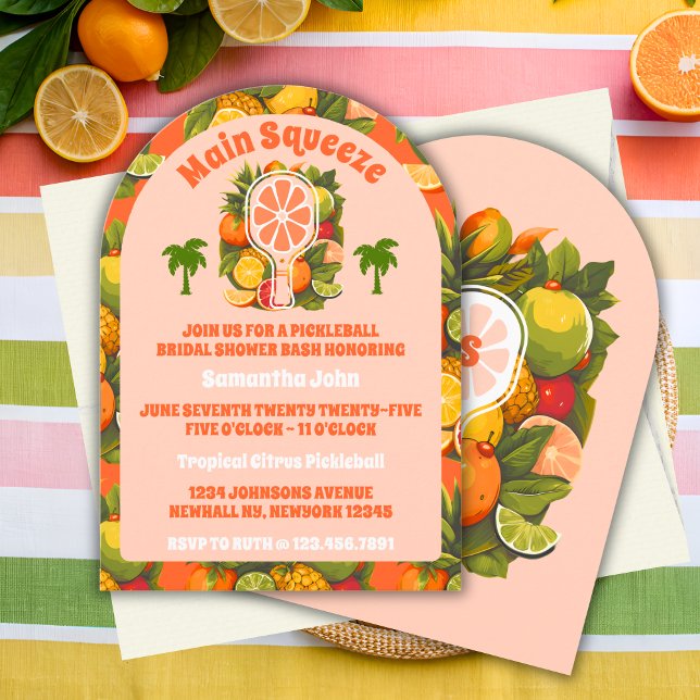 Invitación Retro Tropical Citrus Pickleball Brillante Ducha (Subido por el creador)