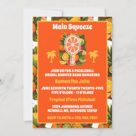 Invitación Retro Tropical Citrus Pickleball Brillante Ducha