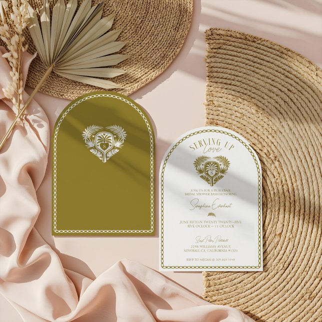 Invitación Retro Tropical Palm Tree Pickleball Brillante Duch (Retro Tropical Palm Tree Pickleball Bridal Shower Invitation)