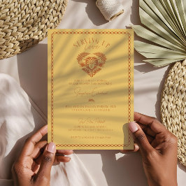 Invitación Retro Tropical Palm Tree Pickleball Brillante Duch