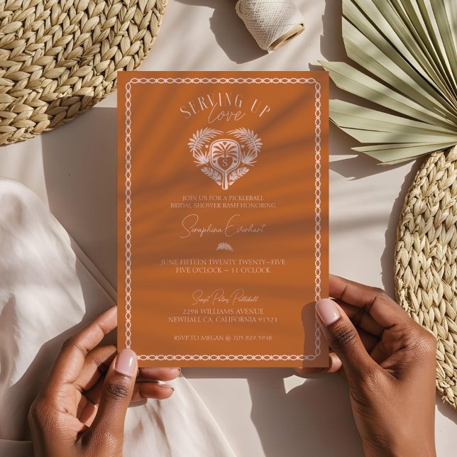 Invitación Retro Tropical Palm Tree Pickleball Brillante Duch (Retro Tropical Palm Tree Pickleball Bridal Shower Invitation)